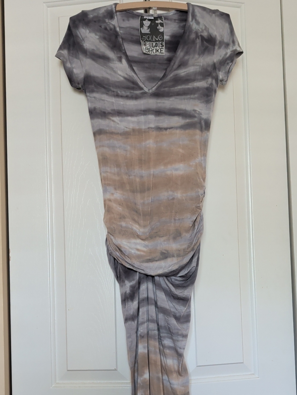 Young Fabulous & Broke Washed Tie-Dye V-Neck Maxi Dress — Gray & Tan Size S